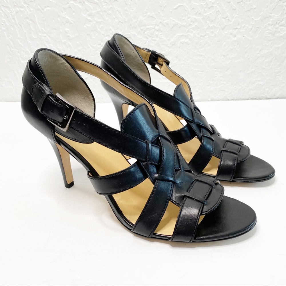 COLE HAAN Black Strappy Heeled Leather Sandals 9